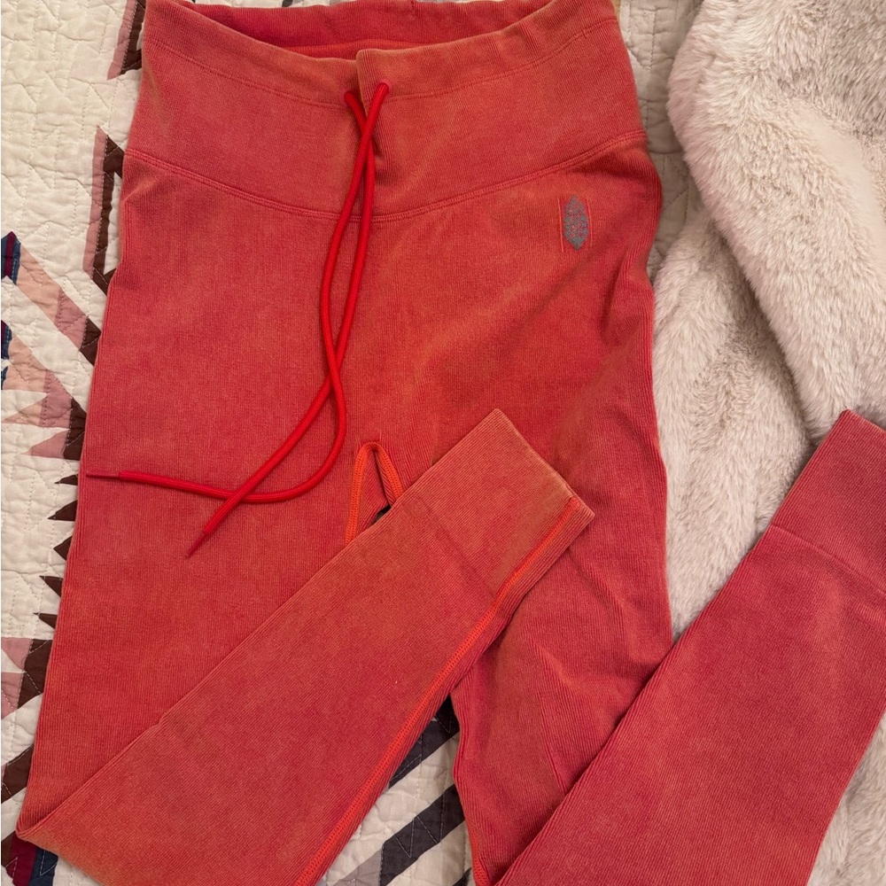 Free People Coral Red Pull-On Leggings